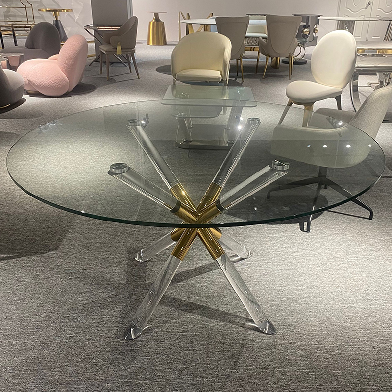 Moka OEM factory direct supply living room Furniture Restaurant Dining Table cafe table acrylic base with glass top