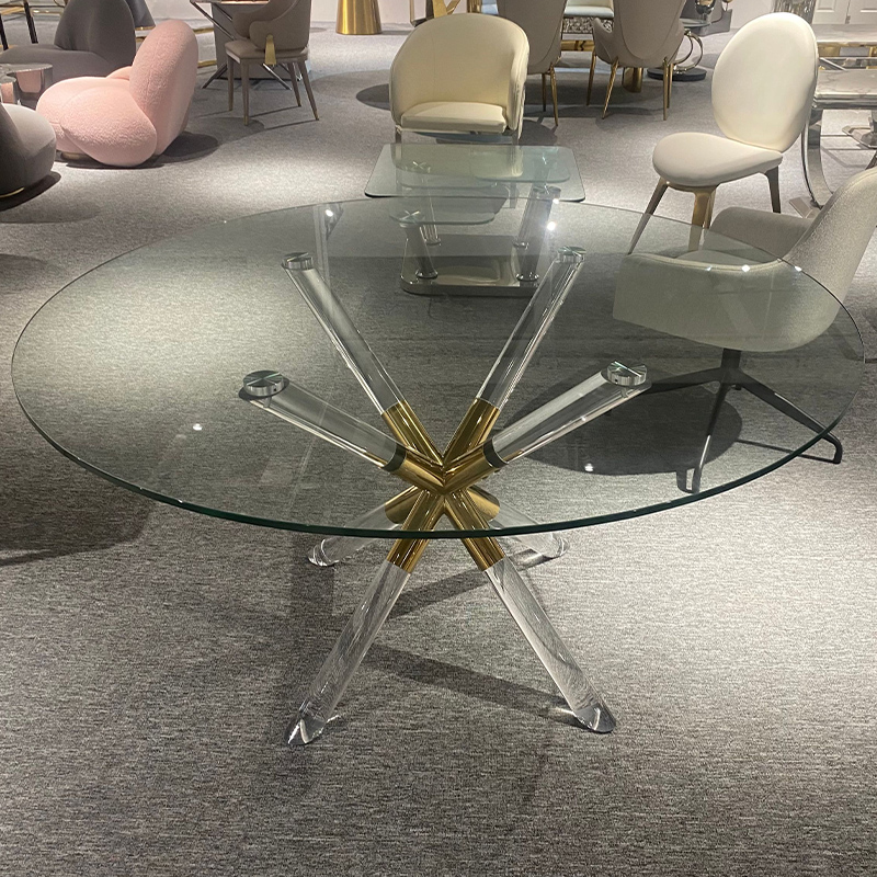 Moka OEM factory direct supply living room Furniture Restaurant Dining Table cafe table acrylic base with glass top
