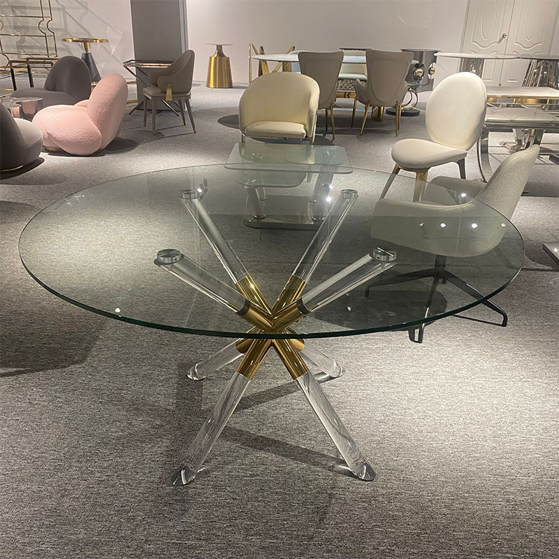 Moka OEM factory direct supply living room Furniture Restaurant Dining Table cafe table acrylic base with glass top