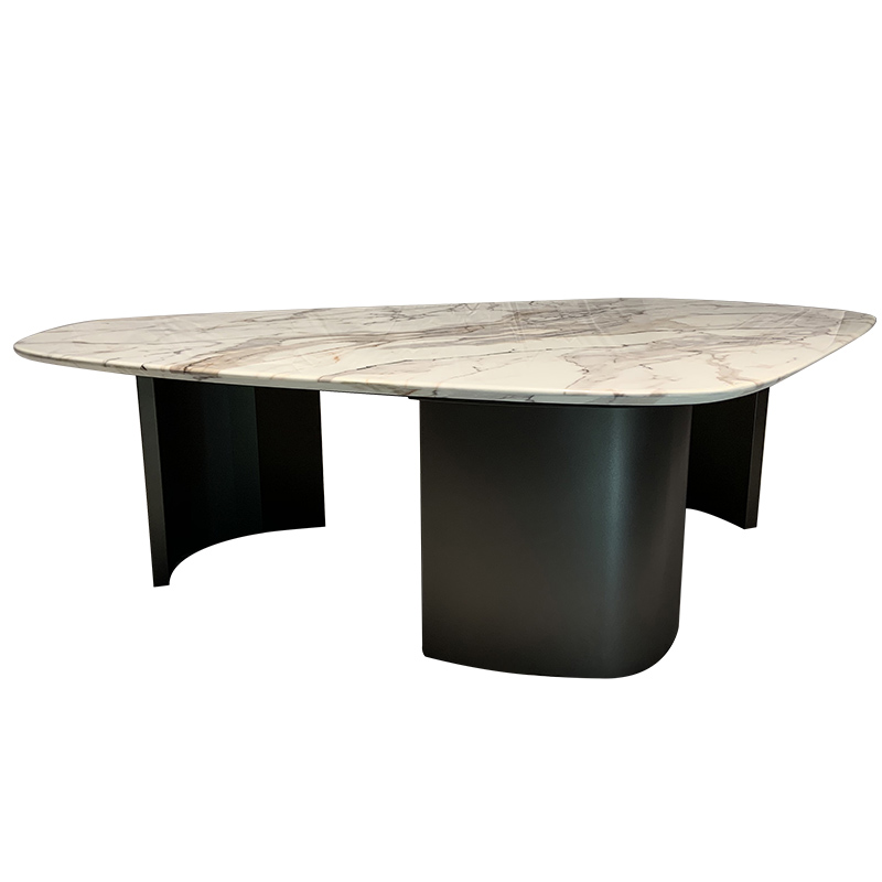 Italy design living room furniture triangle shape marble top tea table with metal powder coated base