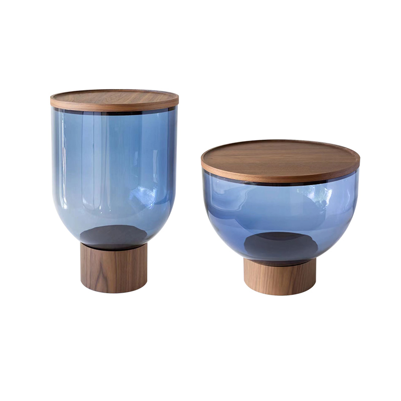 High quality walnut top coffee table modern living room furniture round glass base storage side table
