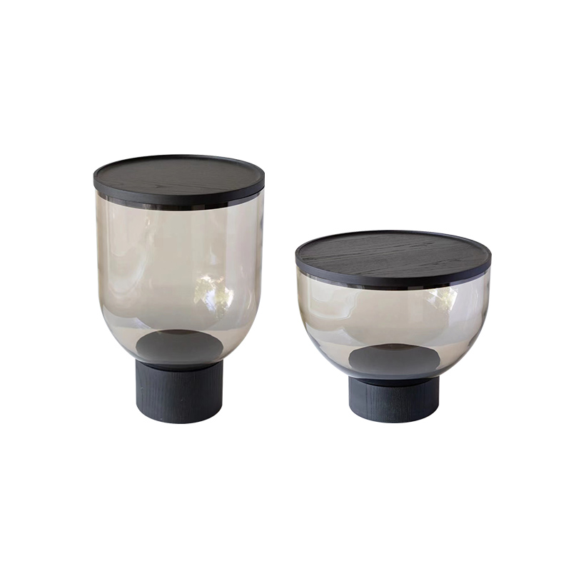 High quality walnut top coffee table modern living room furniture round glass base storage side table