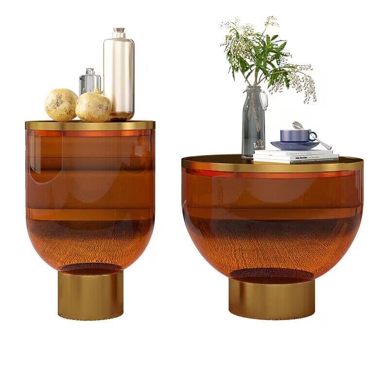 High quality walnut top coffee table modern living room furniture round glass base storage side table