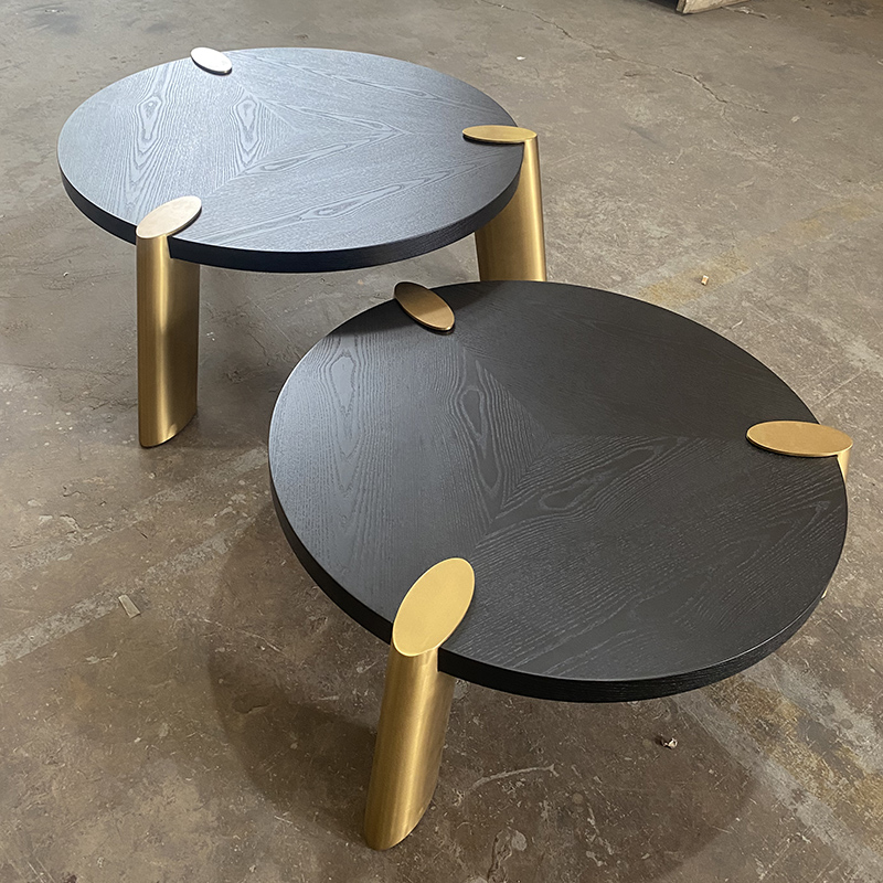 New design exhibition sample Living room furniture MDF table top steel leg coffee table & side table set hotel furniture
