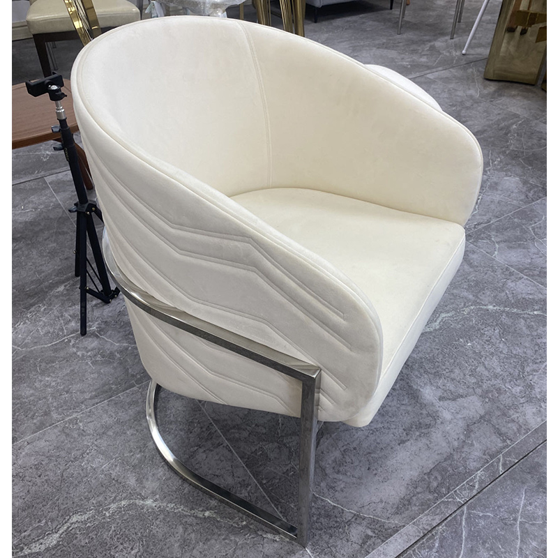 View larger image Add to Compare  Share New design high back cafe chair custom color fabric seat stainless steel frame dining chair dining room furniture with armrest