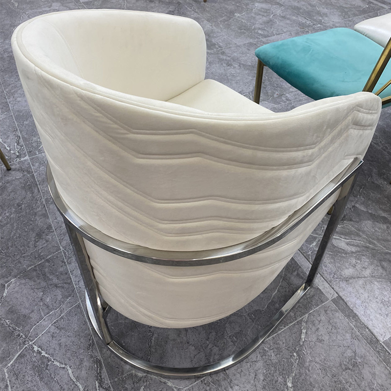 View larger image Add to Compare  Share New design high back cafe chair custom color fabric seat stainless steel frame dining chair dining room furniture with armrest