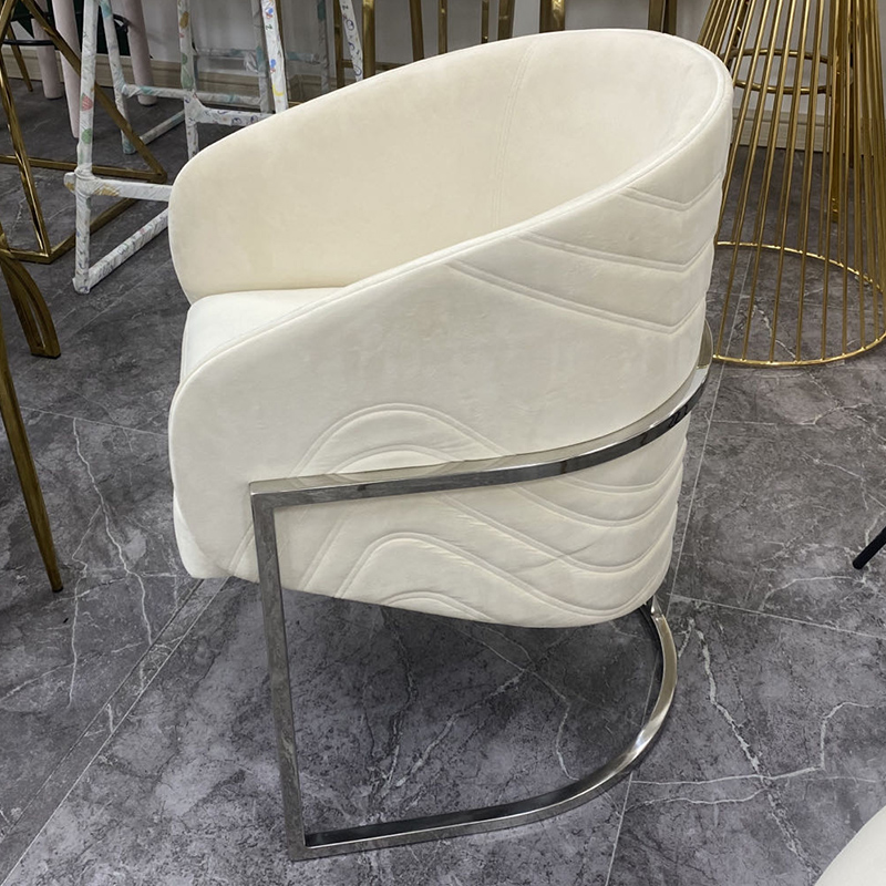 View larger image Add to Compare  Share New design high back cafe chair custom color fabric seat stainless steel frame dining chair dining room furniture with armrest
